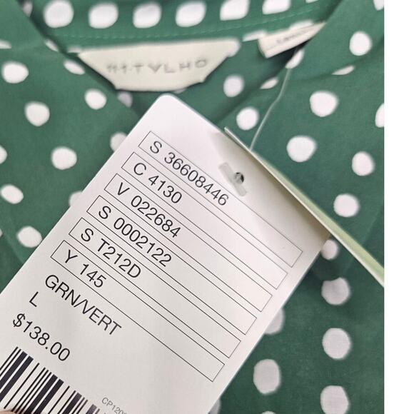 NEW Anthropologie L 11 1 TYLHO Green Polka Dot Shirt Dress A Line Preppy - Picture 3 of 6